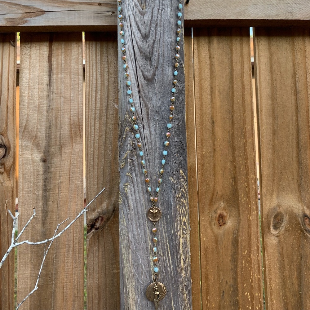 Crystal, Brass and Shark Tooth Women’s Necklace